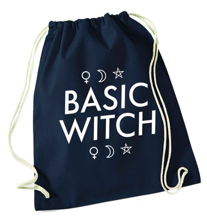 Basic witch 1 navy drawstring bag