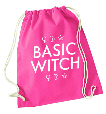 Basic witch 1 pink drawstring bag