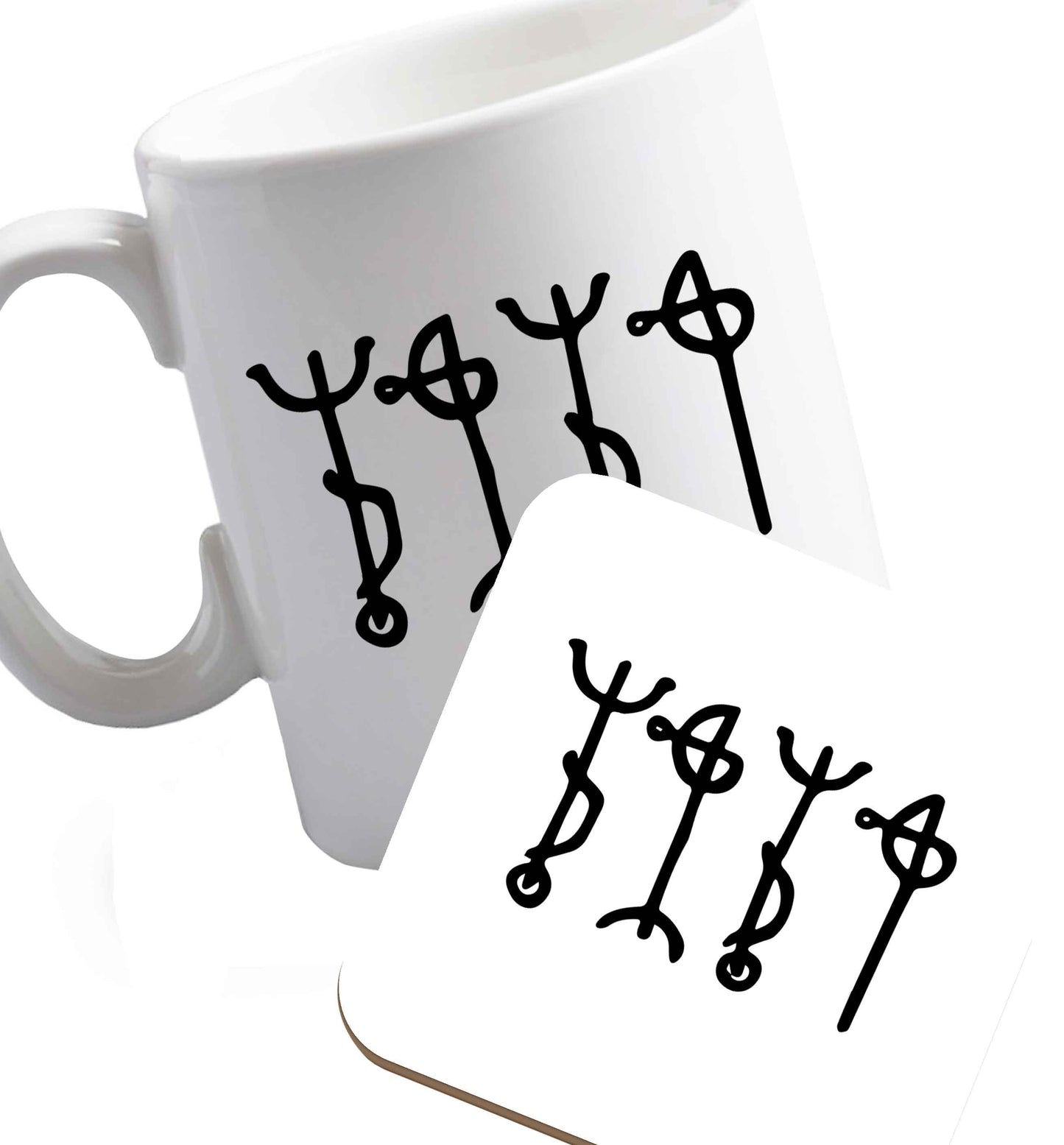 10 oz Favourite Type Pan Pancake ceramic mug and coaster set right handed