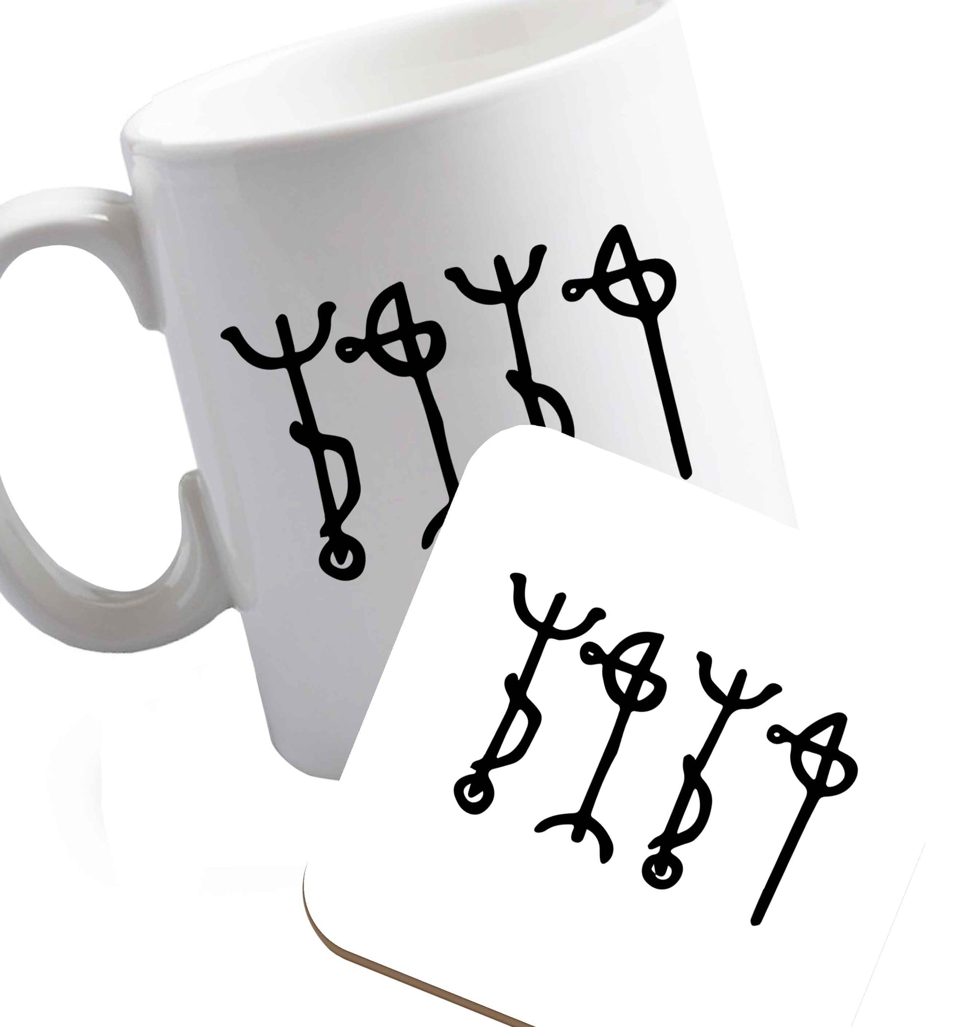 10 oz Favourite Type Pan Pancake ceramic mug and coaster set right handed