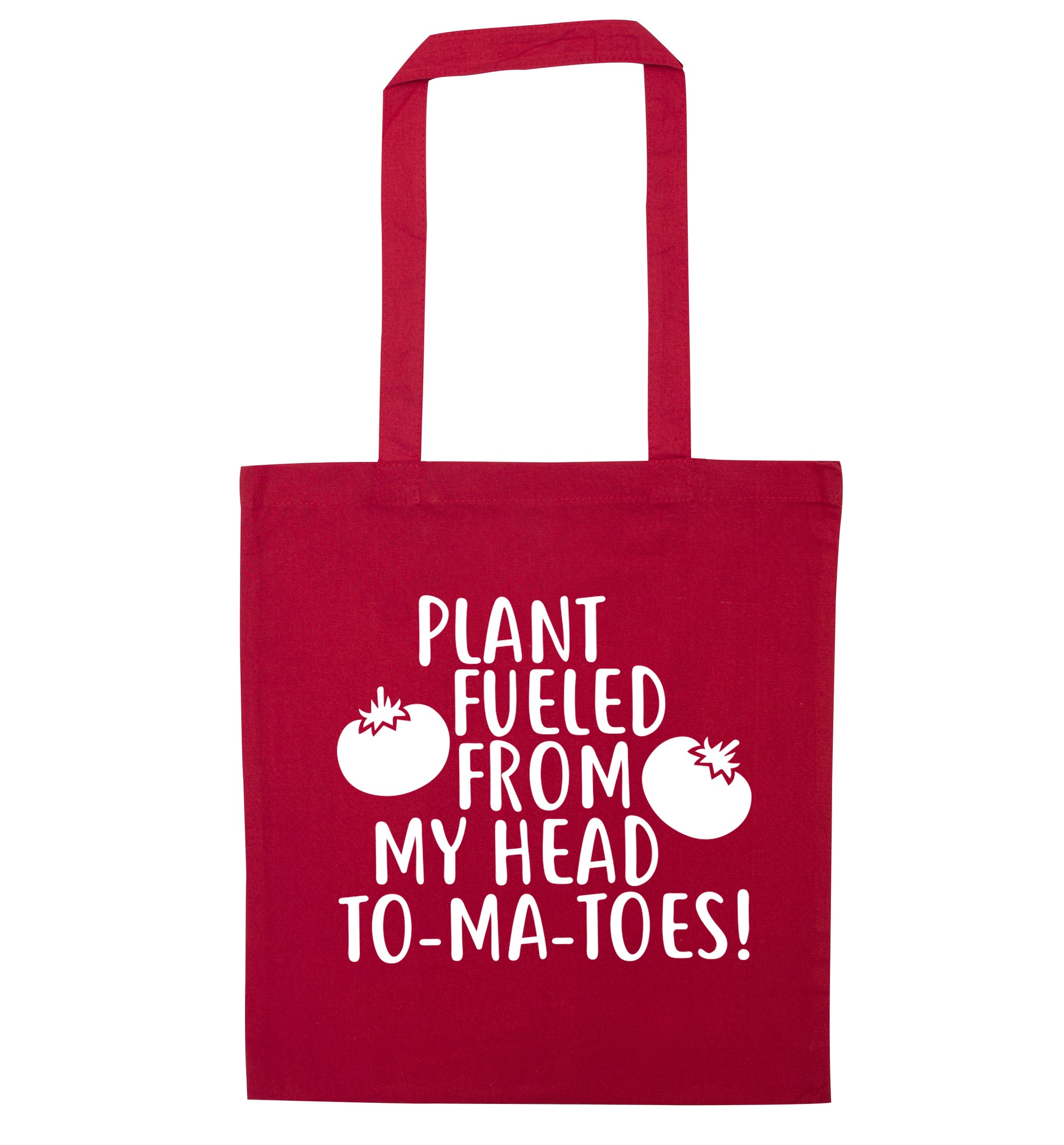 Plant fueled from my head to-ma-toes red tote bag