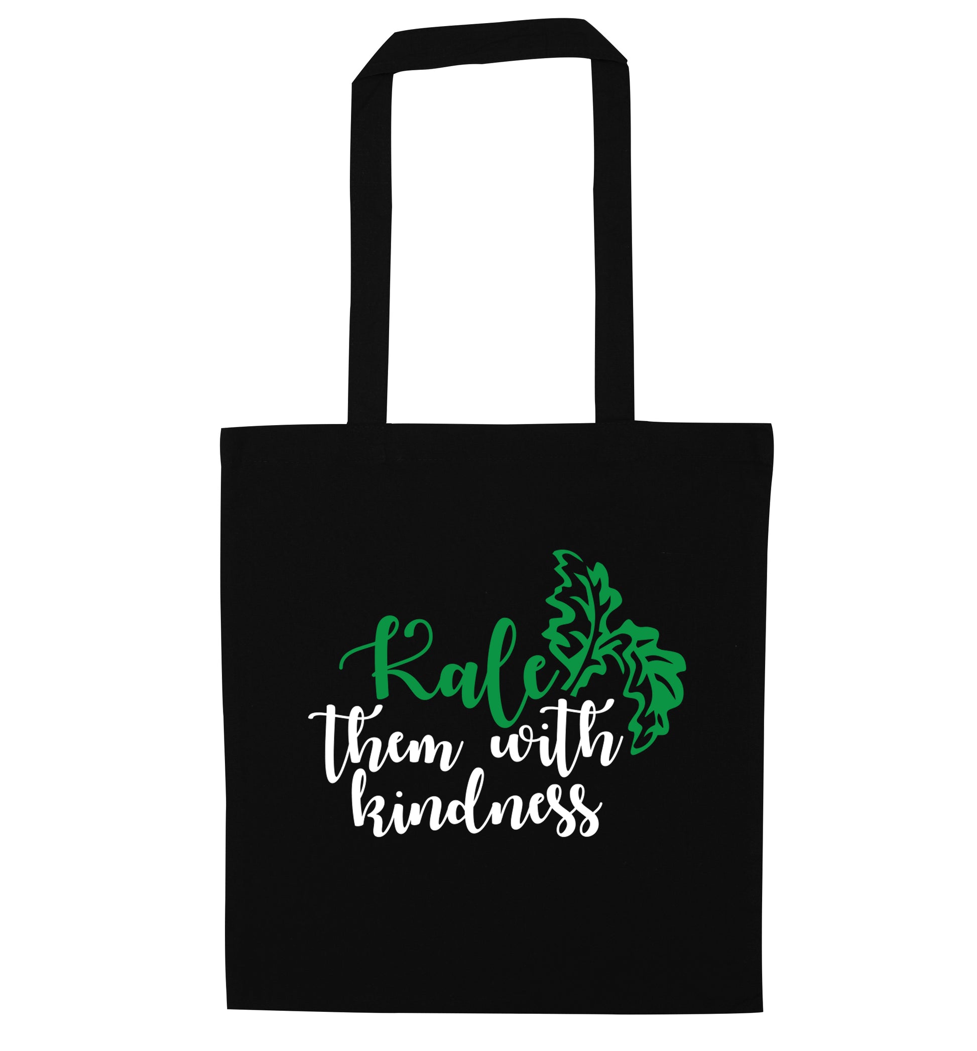 Kale them with kindness black tote bag