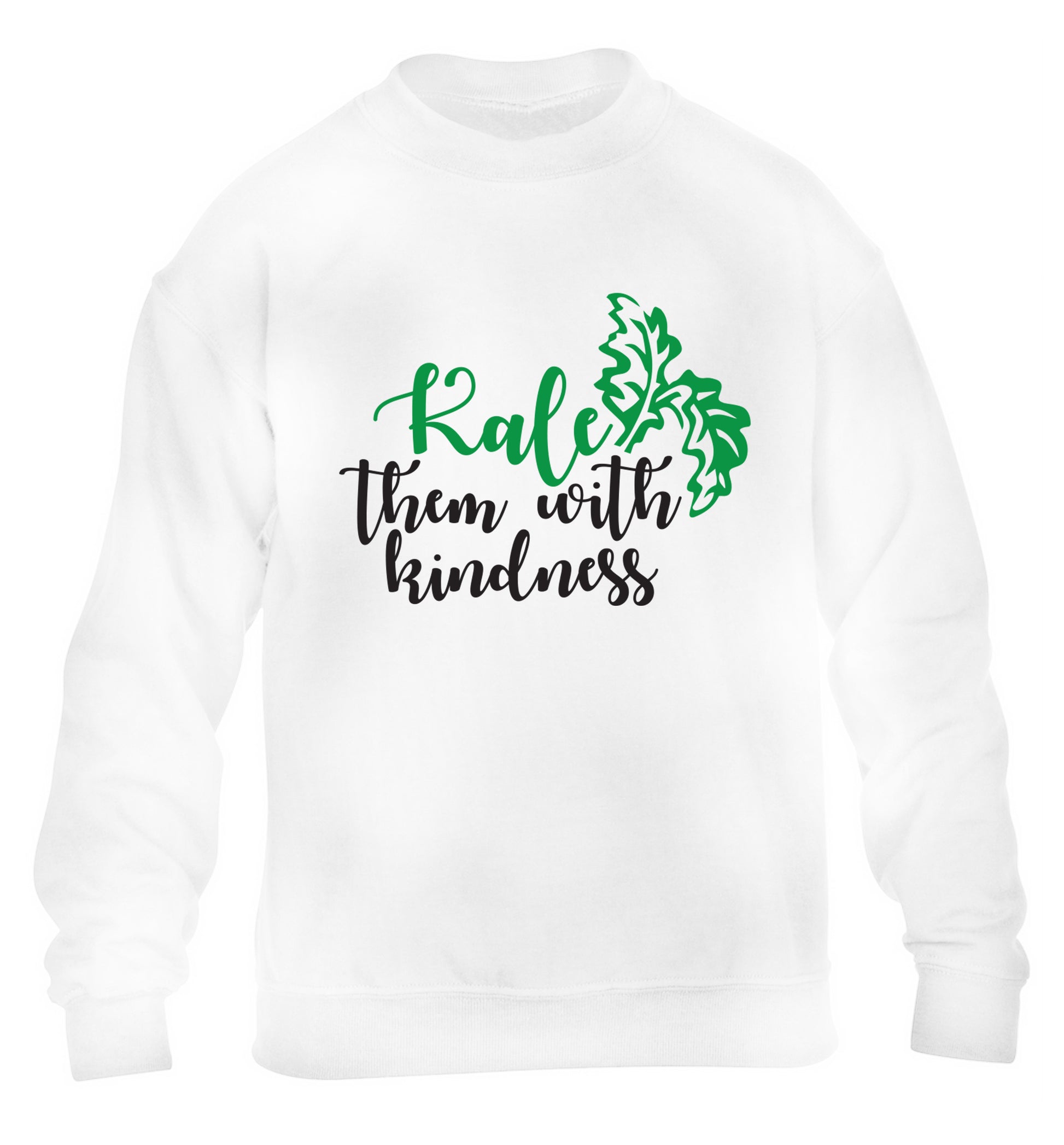 Kale them with kindness children's white sweater 12-14 Years