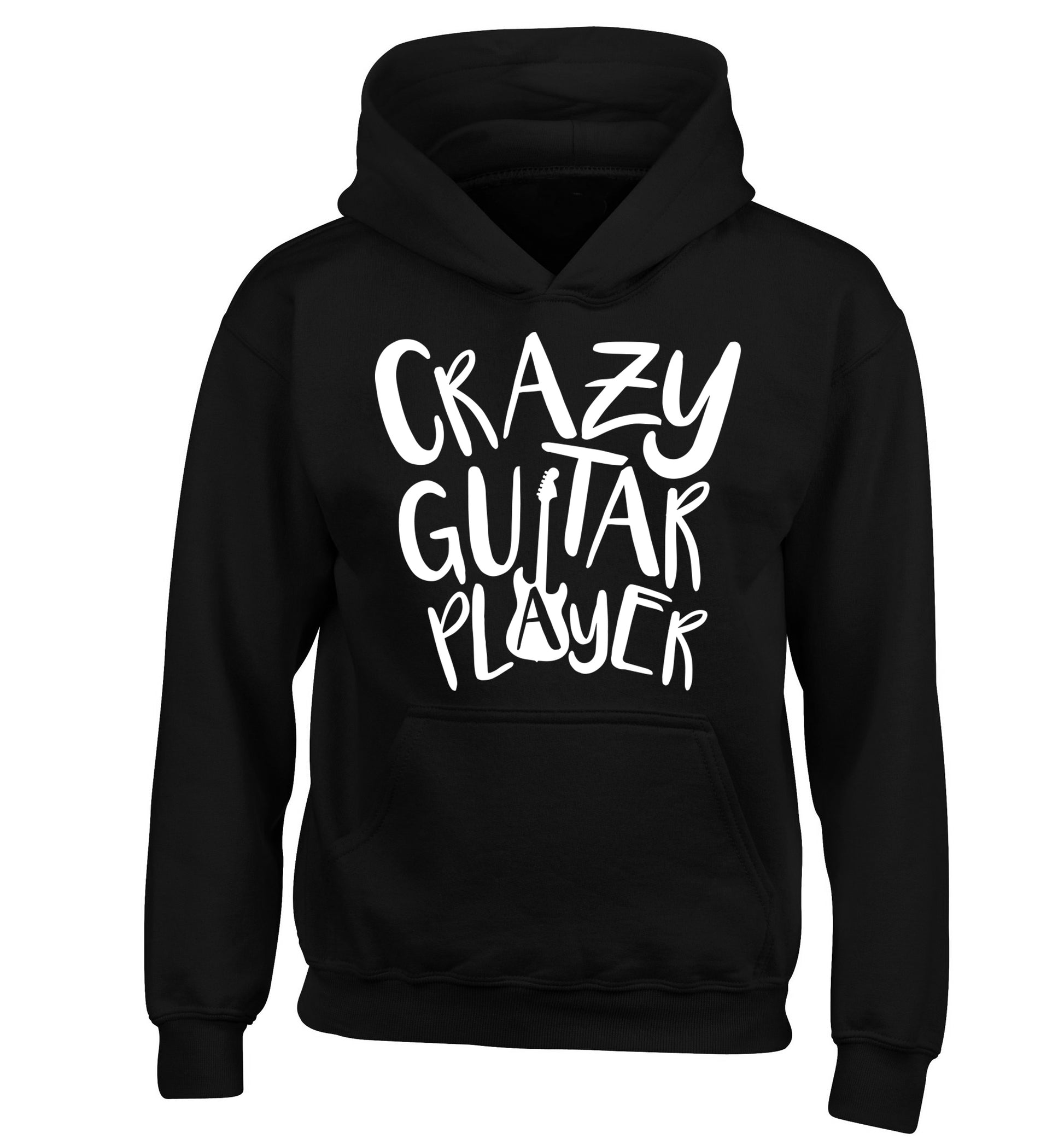 Crazy guitar player children's black hoodie 12-14 Years