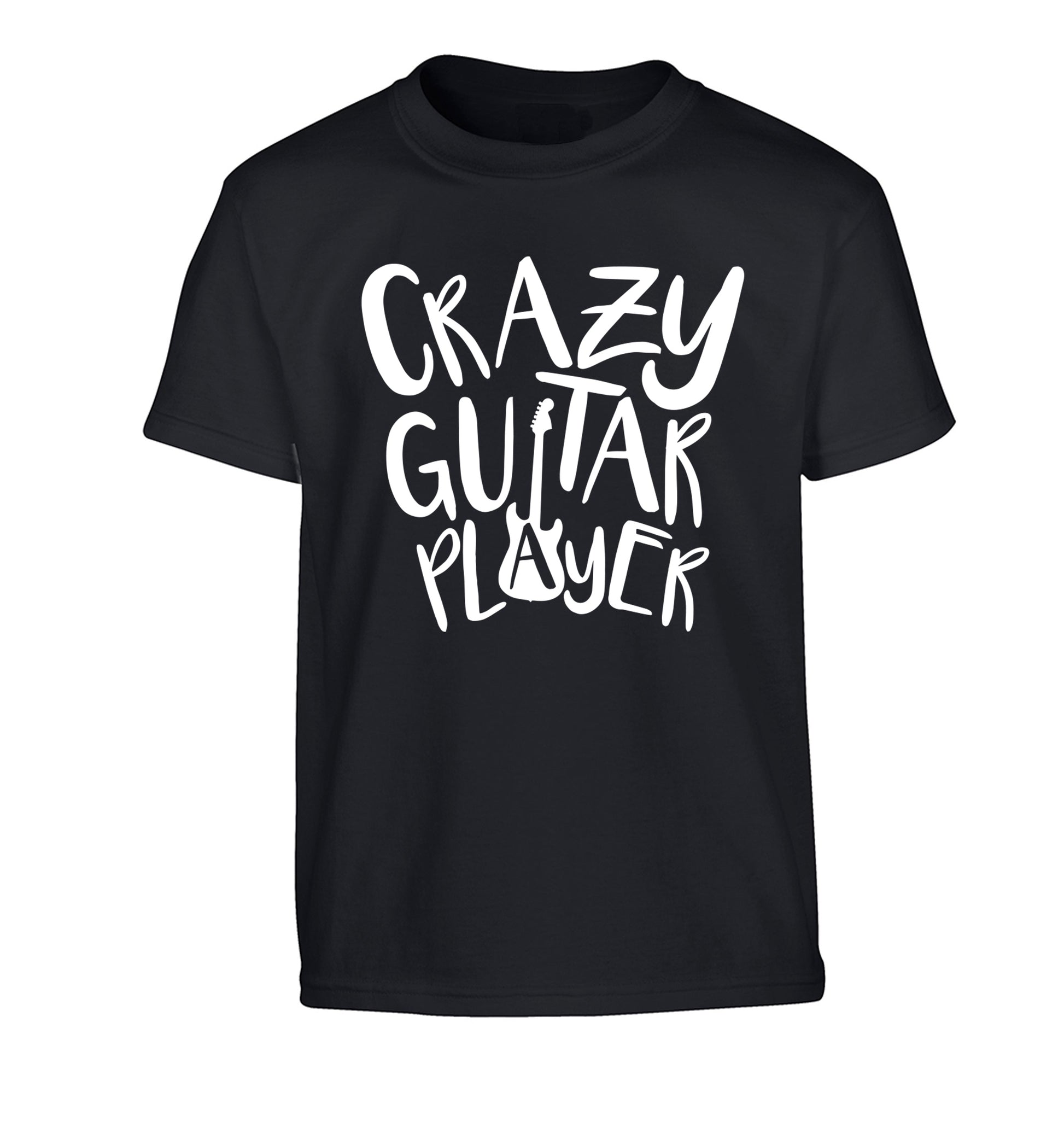 Crazy guitar player Children's black Tshirt 12-14 Years