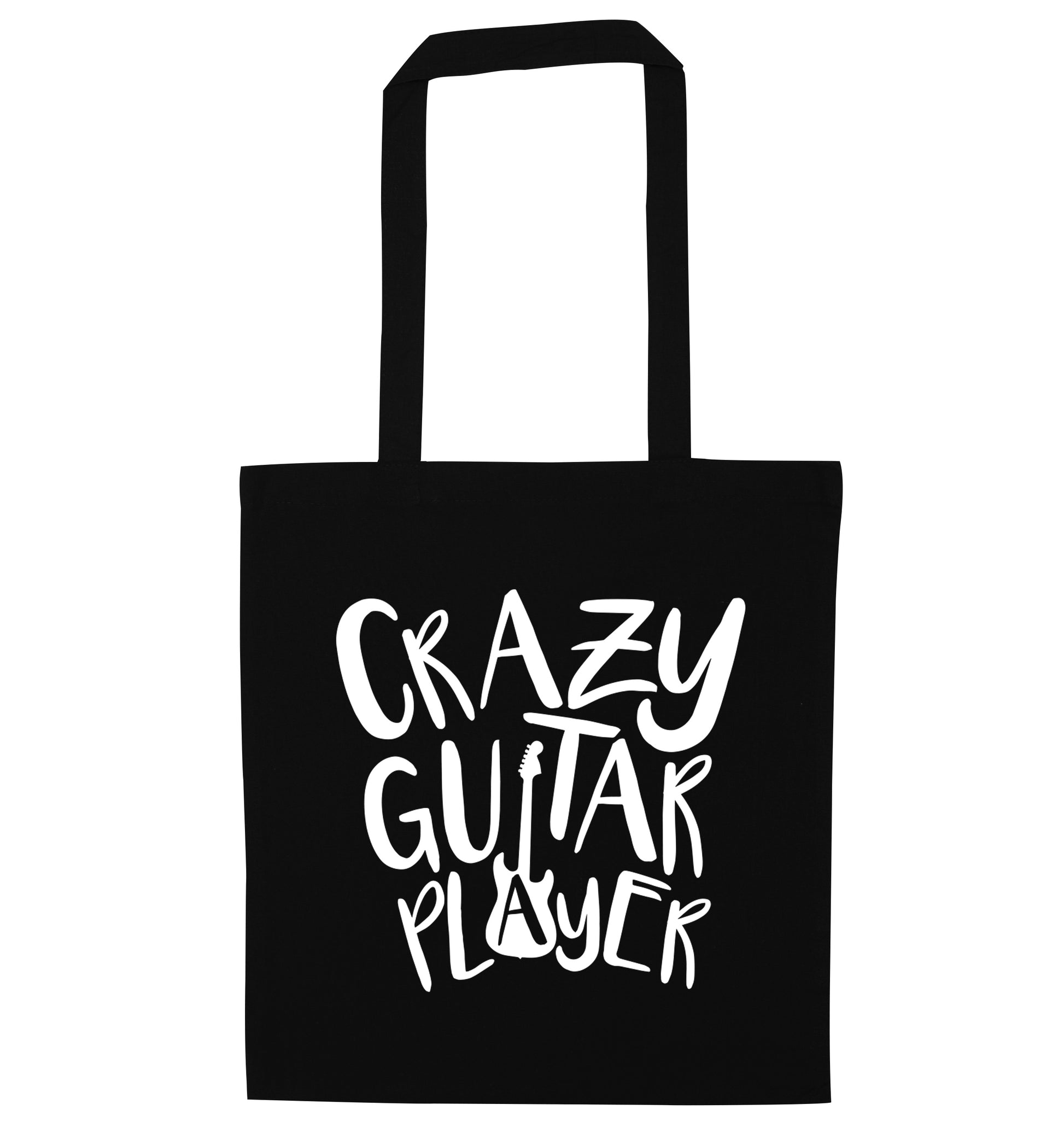 Crazy guitar player black tote bag