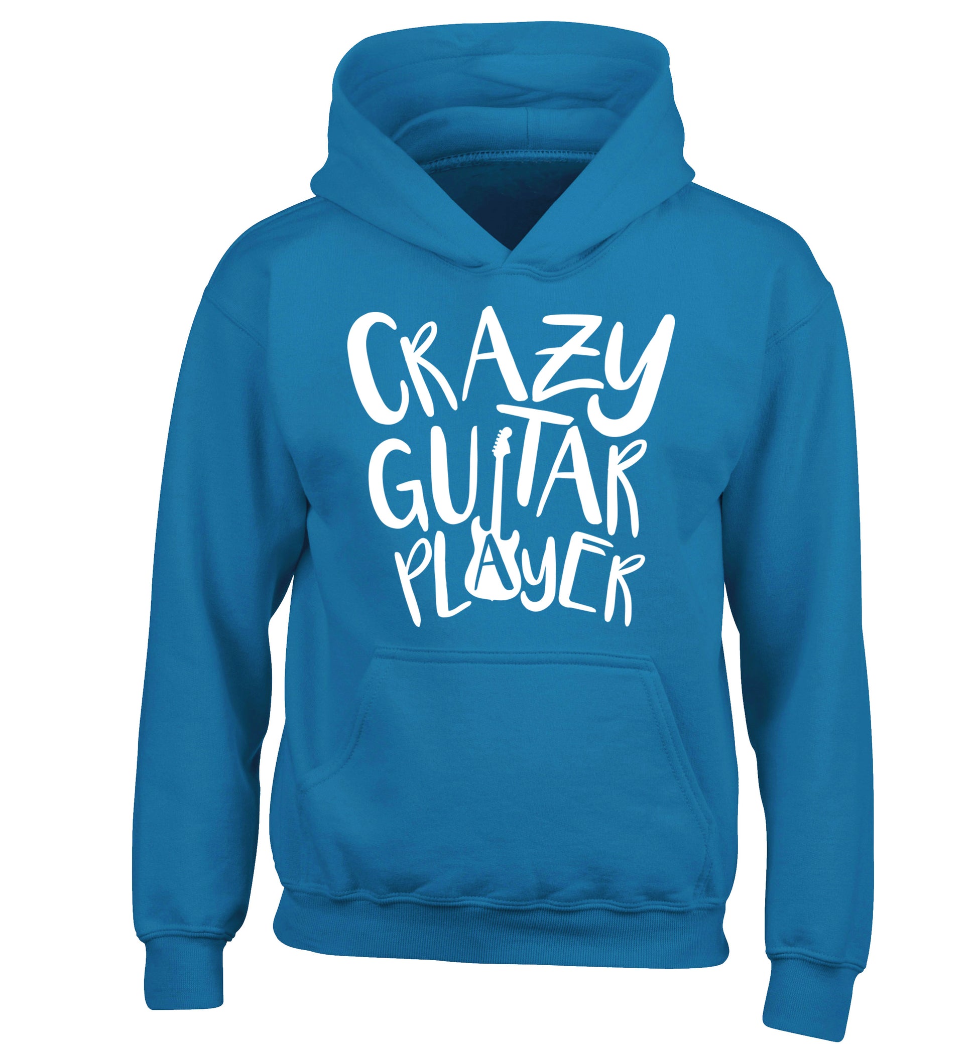 Crazy guitar player children's blue hoodie 12-14 Years