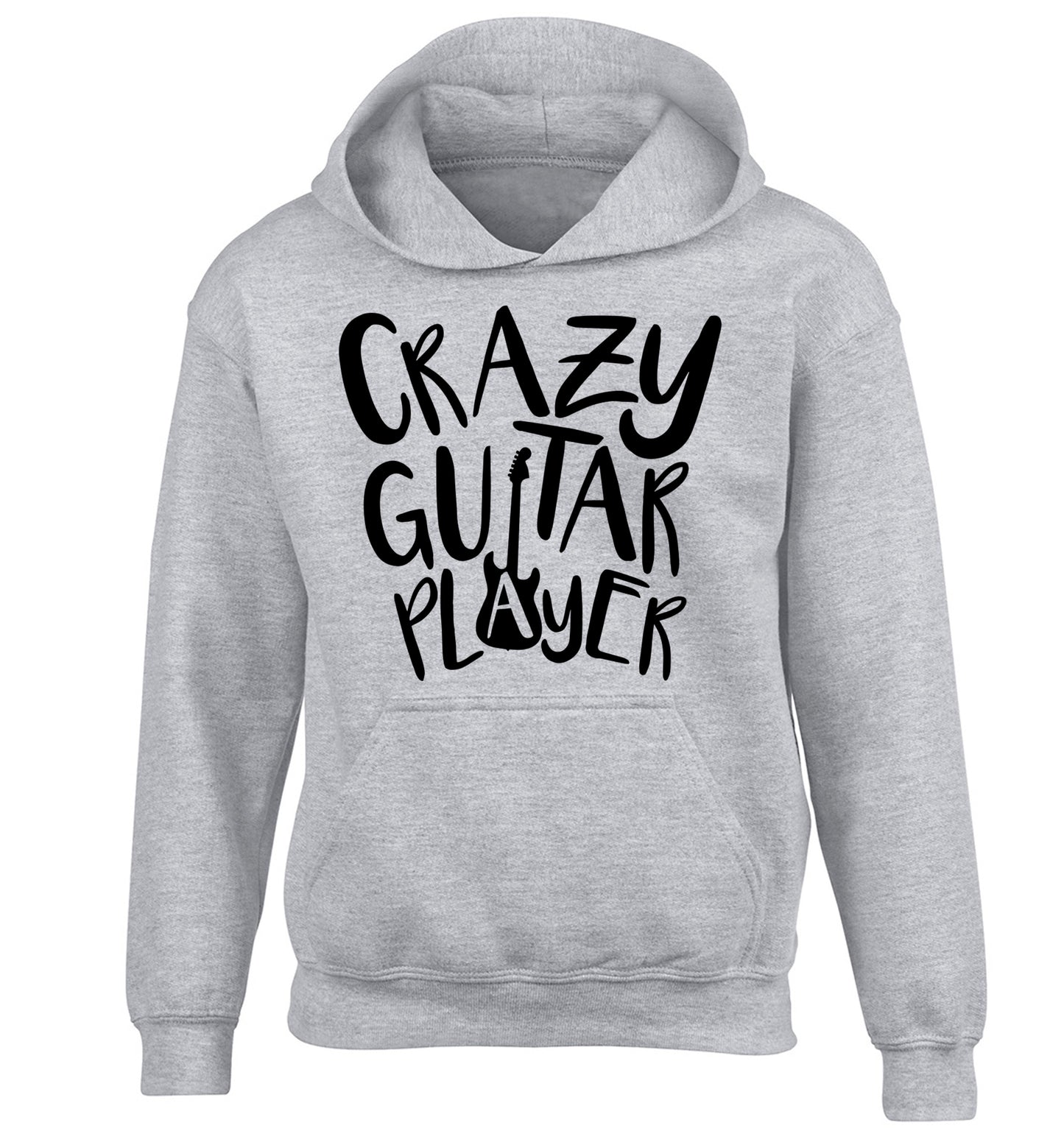 Crazy guitar player children's grey hoodie 12-14 Years
