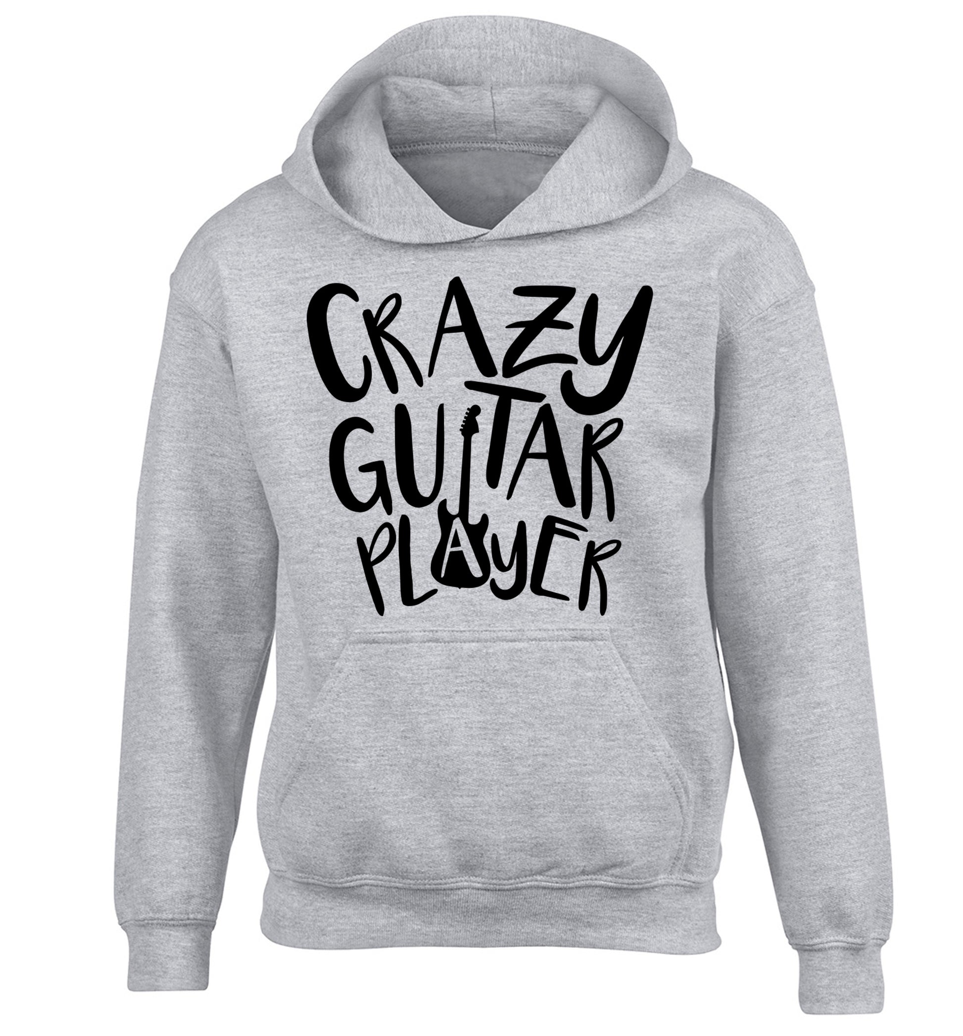 Crazy guitar player children's grey hoodie 12-14 Years