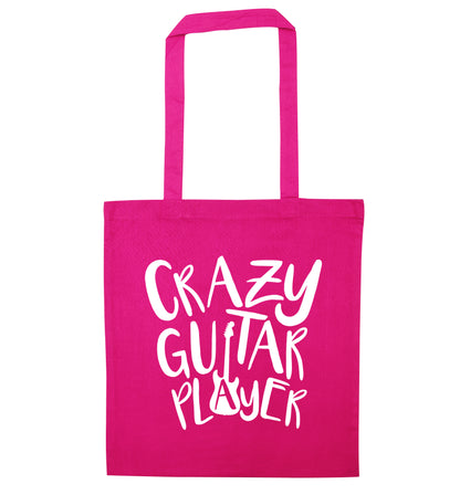 Crazy guitar player pink tote bag