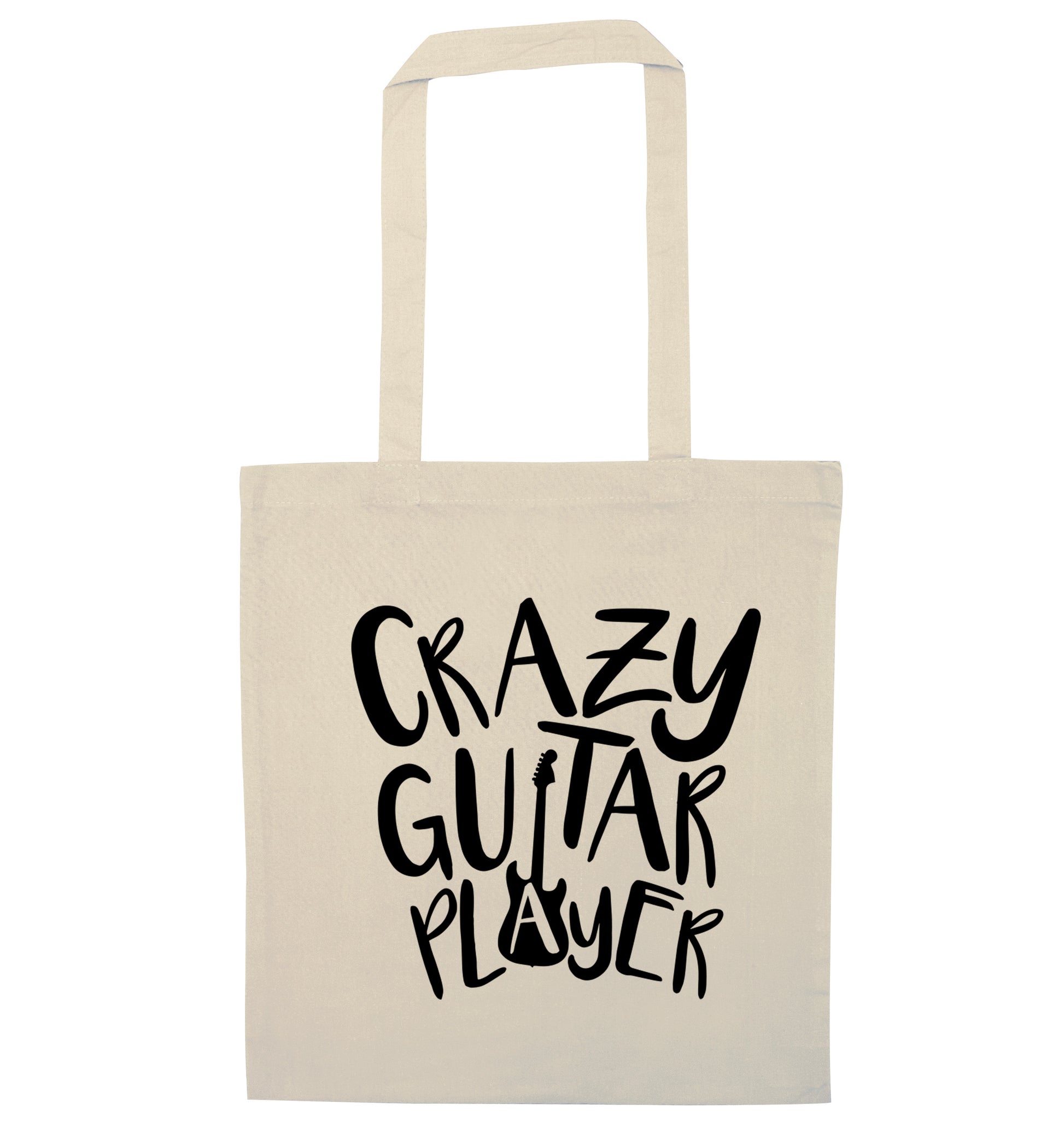 Crazy guitar player natural tote bag