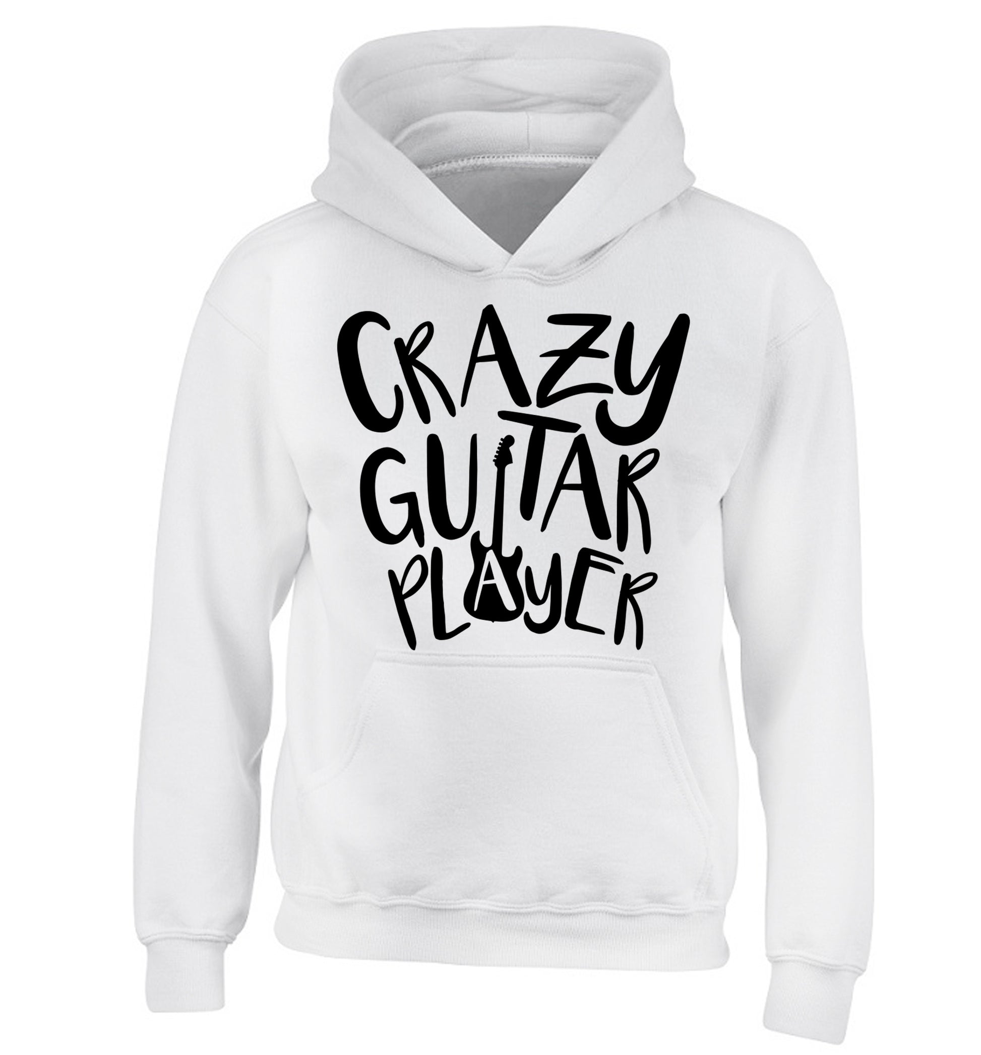 Crazy guitar player children's white hoodie 12-14 Years