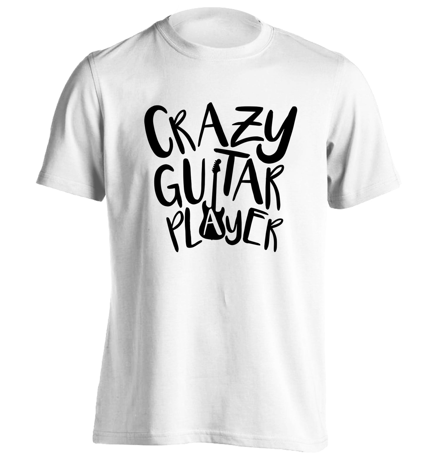 Crazy guitar player adults unisex white Tshirt 2XL