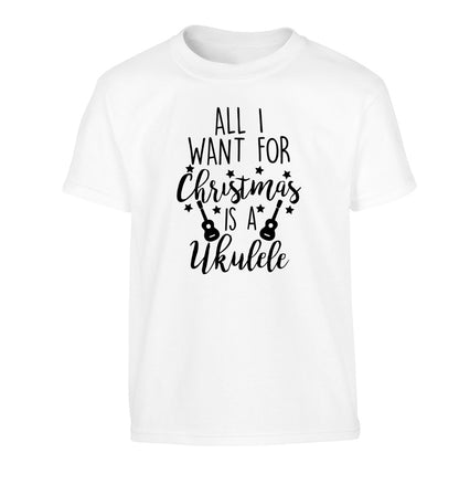 All I want for christmas is a ukulele Children's white Tshirt 12-14 Years