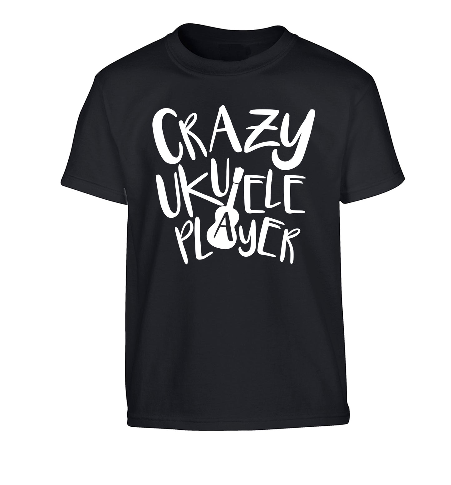 Crazy ukulele player Children's black Tshirt 12-14 Years