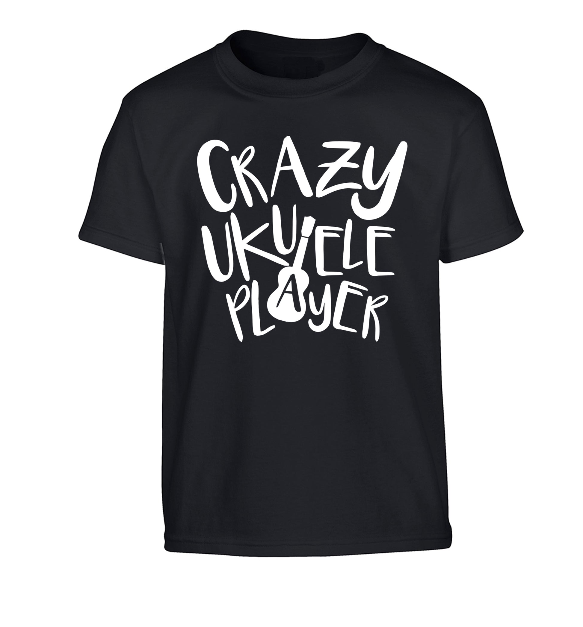 Crazy ukulele player Children's black Tshirt 12-14 Years