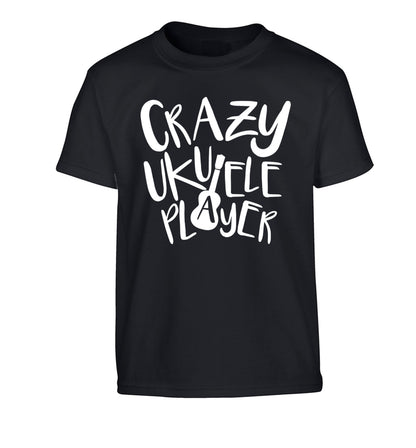 Crazy ukulele player Children's black Tshirt 12-14 Years