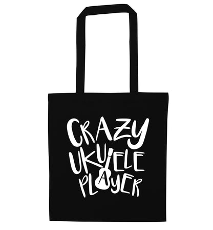 Crazy ukulele player black tote bag