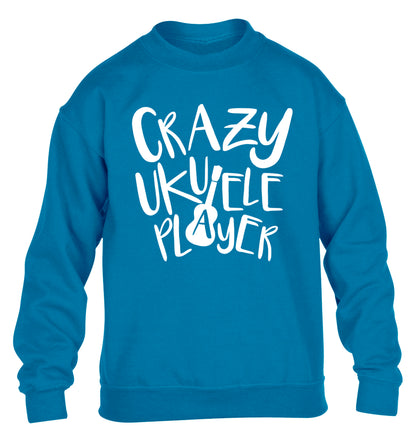 Crazy ukulele player children's blue sweater 12-14 Years