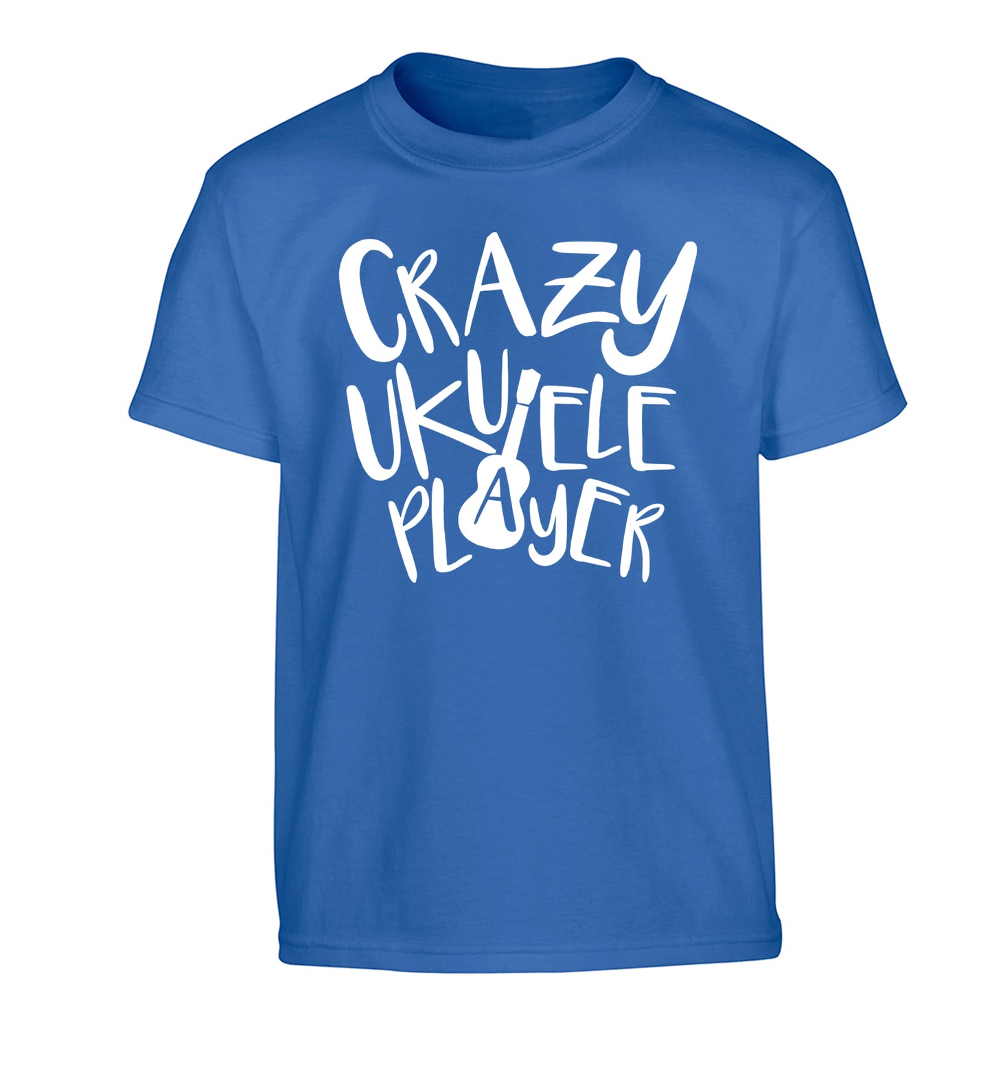 Crazy ukulele player Children's blue Tshirt 12-14 Years