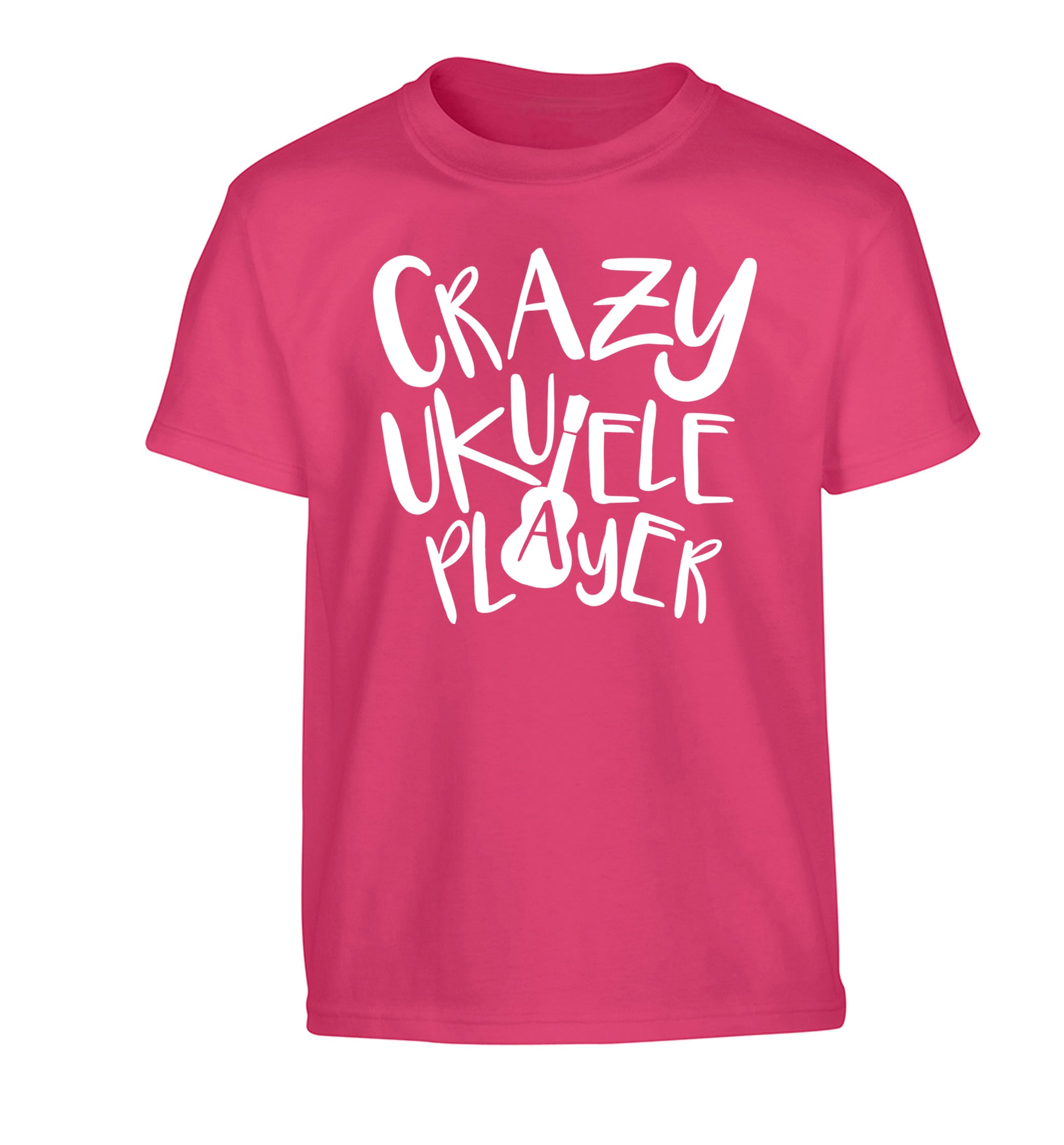 Crazy ukulele player Children's pink Tshirt 12-14 Years