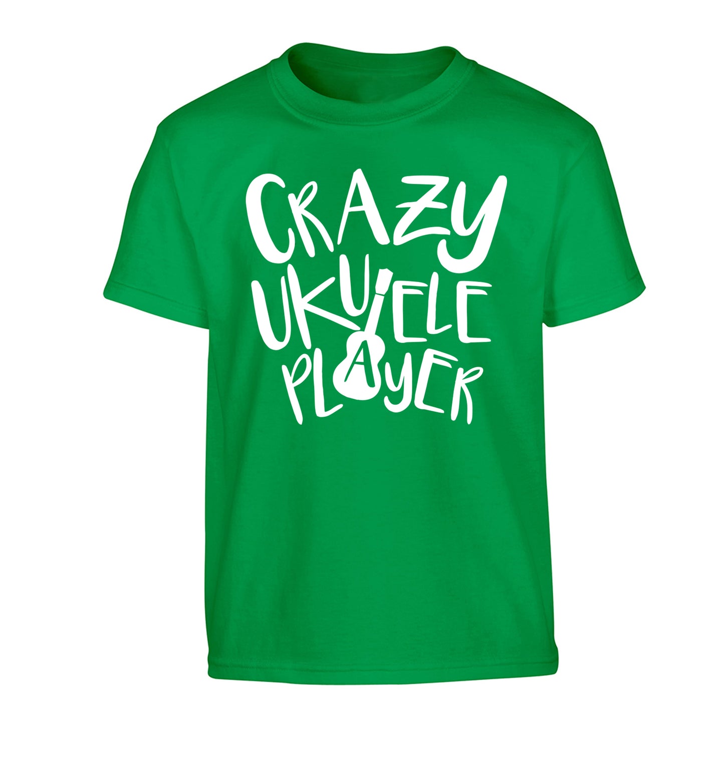Crazy ukulele player Children's green Tshirt 12-14 Years