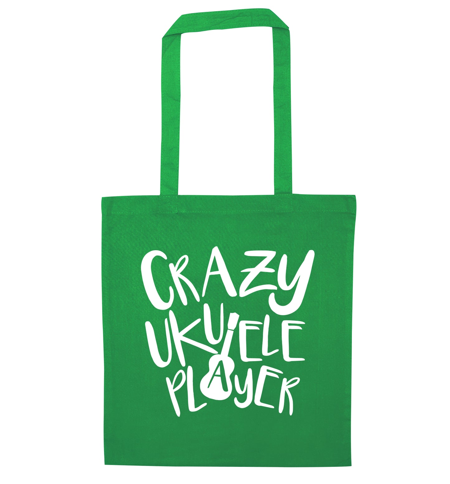 Crazy ukulele player green tote bag