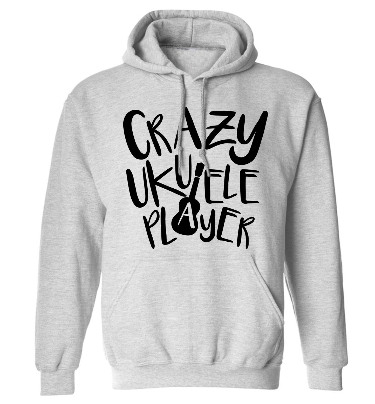 Crazy ukulele player adults unisex grey hoodie 2XL