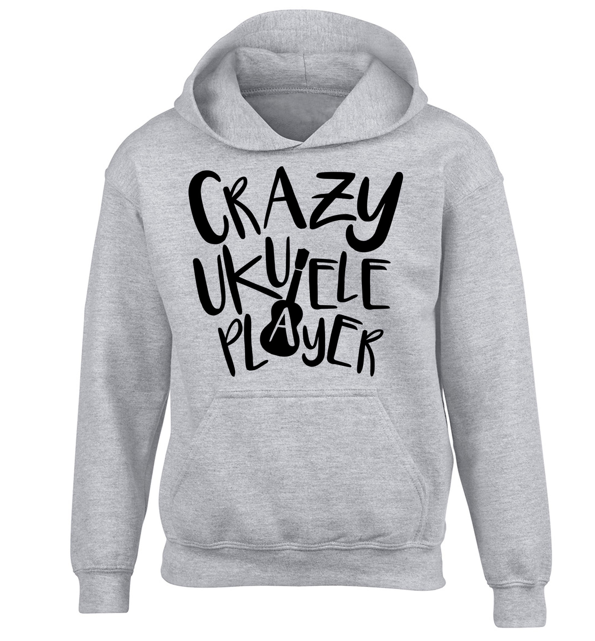 Crazy ukulele player children's grey hoodie 12-14 Years