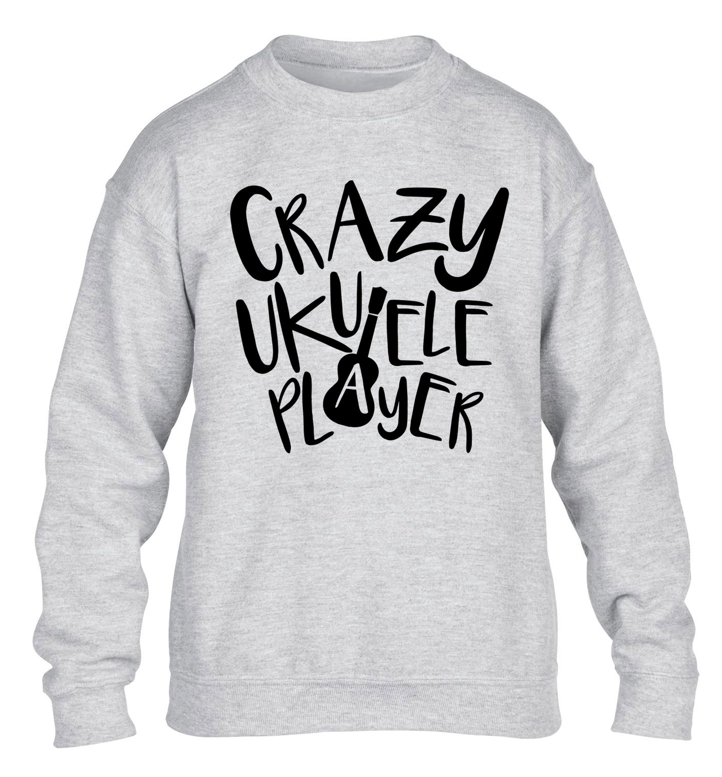 Crazy ukulele player children's grey sweater 12-14 Years