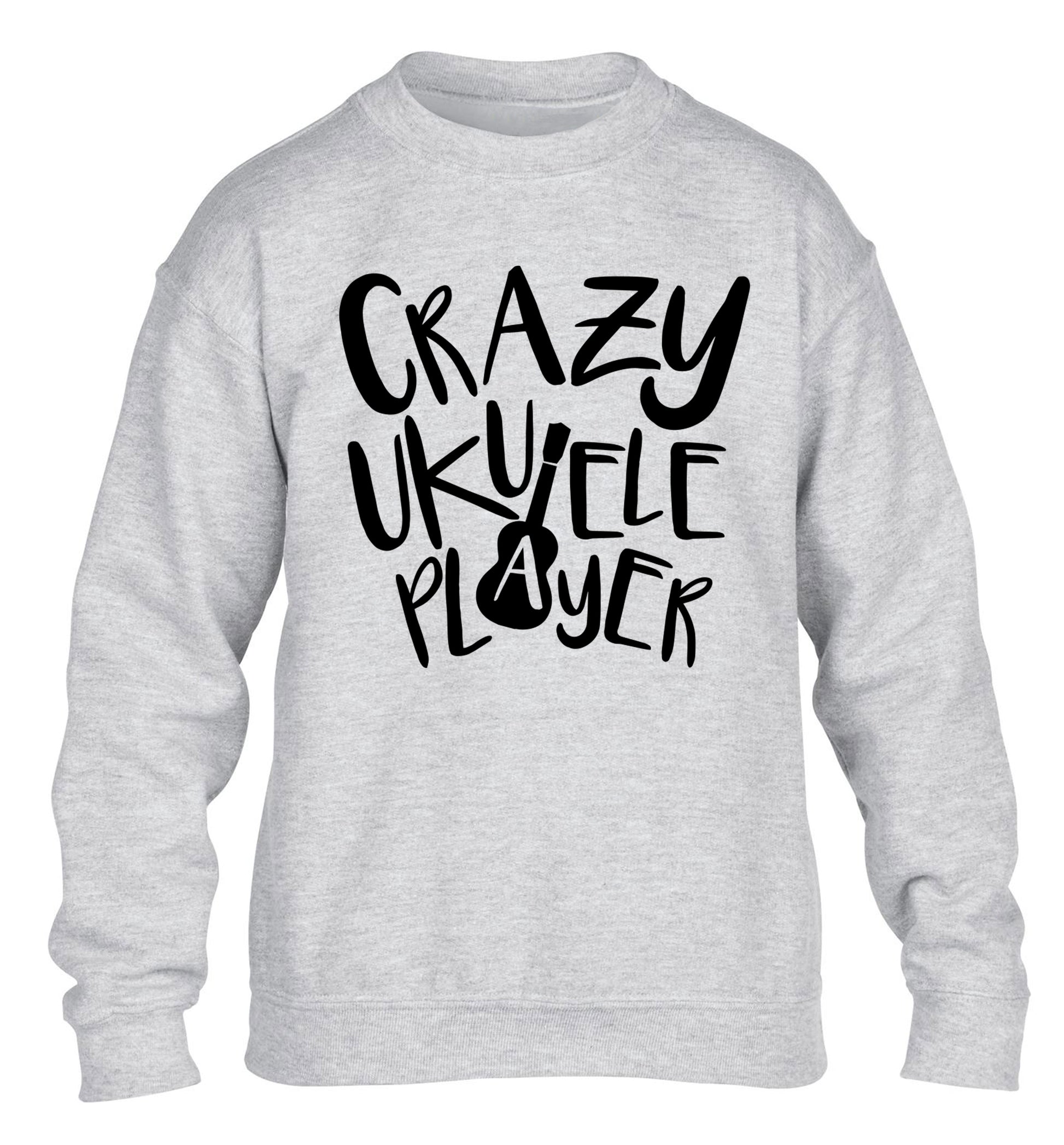 Crazy ukulele player children's grey sweater 12-14 Years