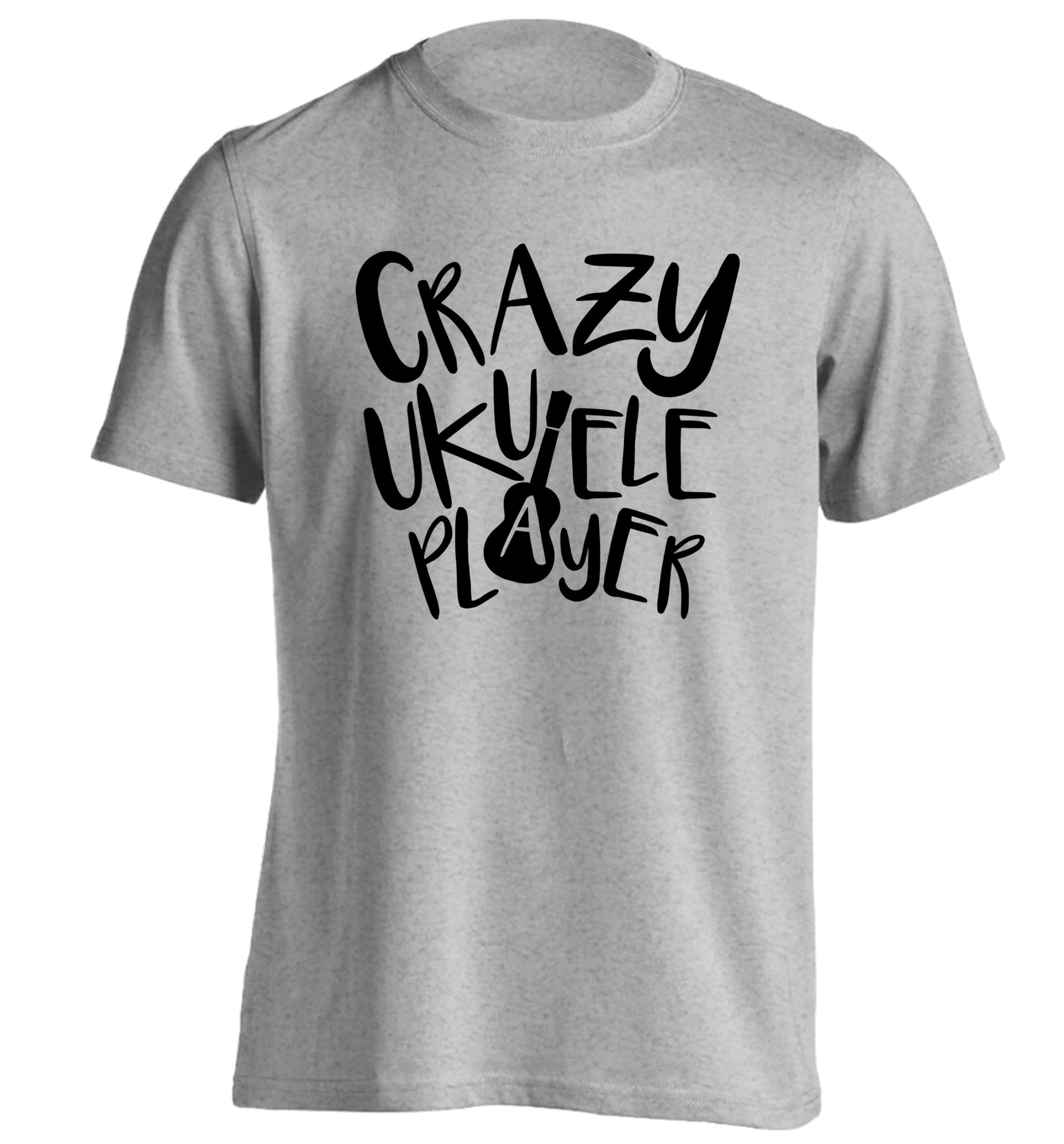Crazy ukulele player adults unisex grey Tshirt 2XL