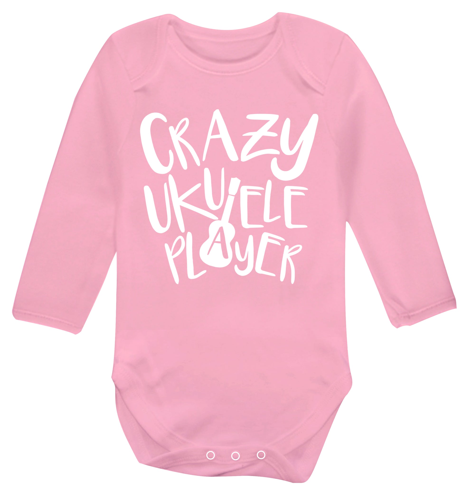 Crazy ukulele player Baby Vest long sleeved pale pink 6-12 months