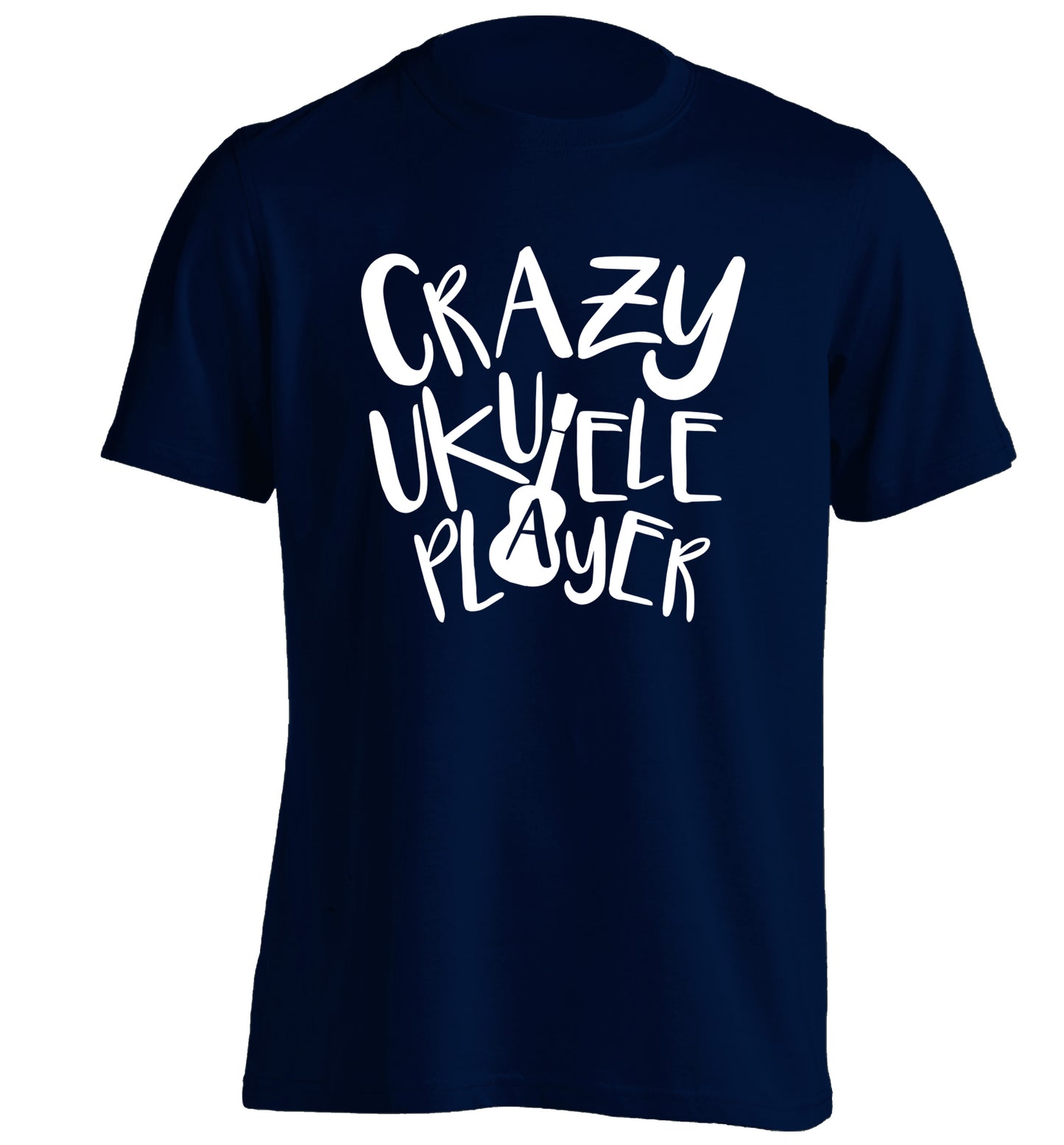 Crazy ukulele player adults unisex navy Tshirt 2XL