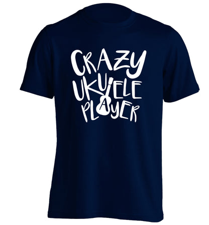 Crazy ukulele player adults unisex navy Tshirt 2XL
