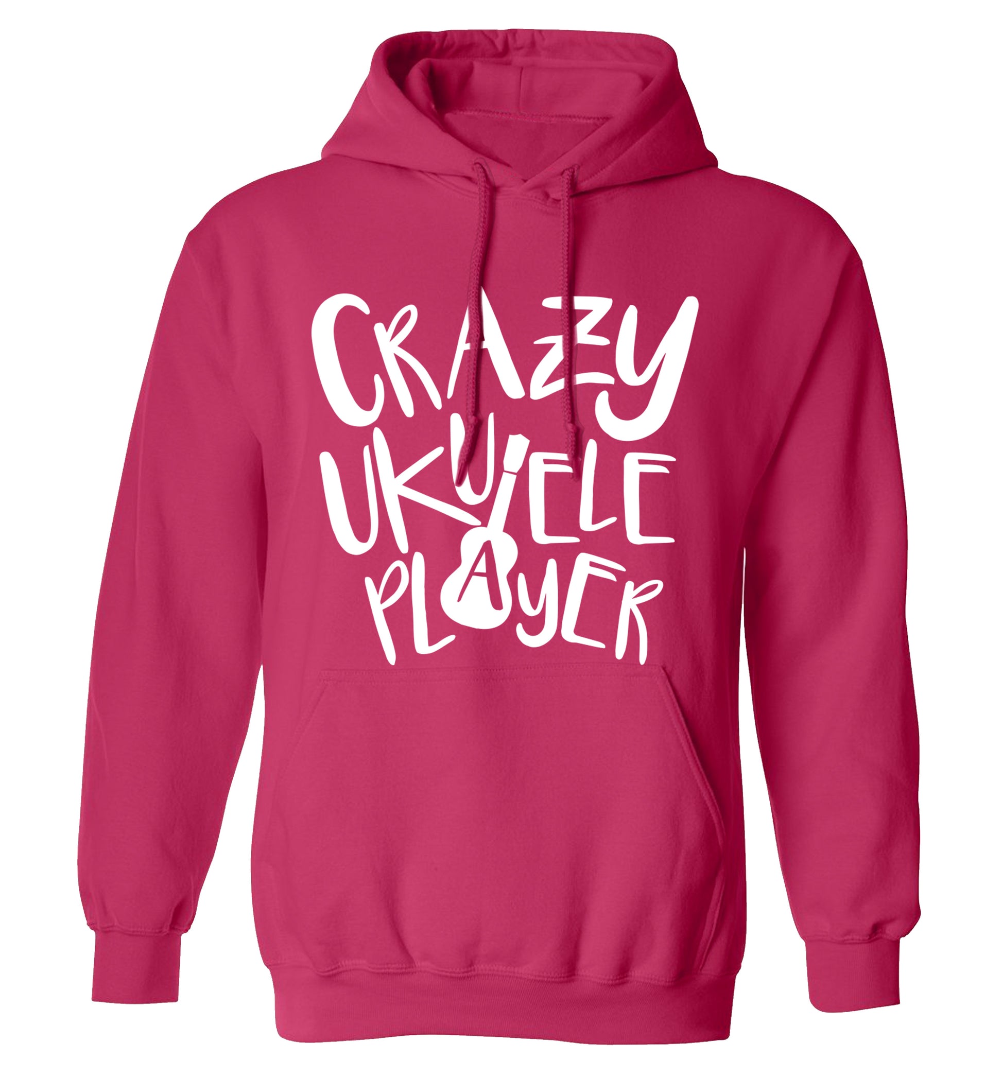 Crazy ukulele player adults unisex pink hoodie 2XL