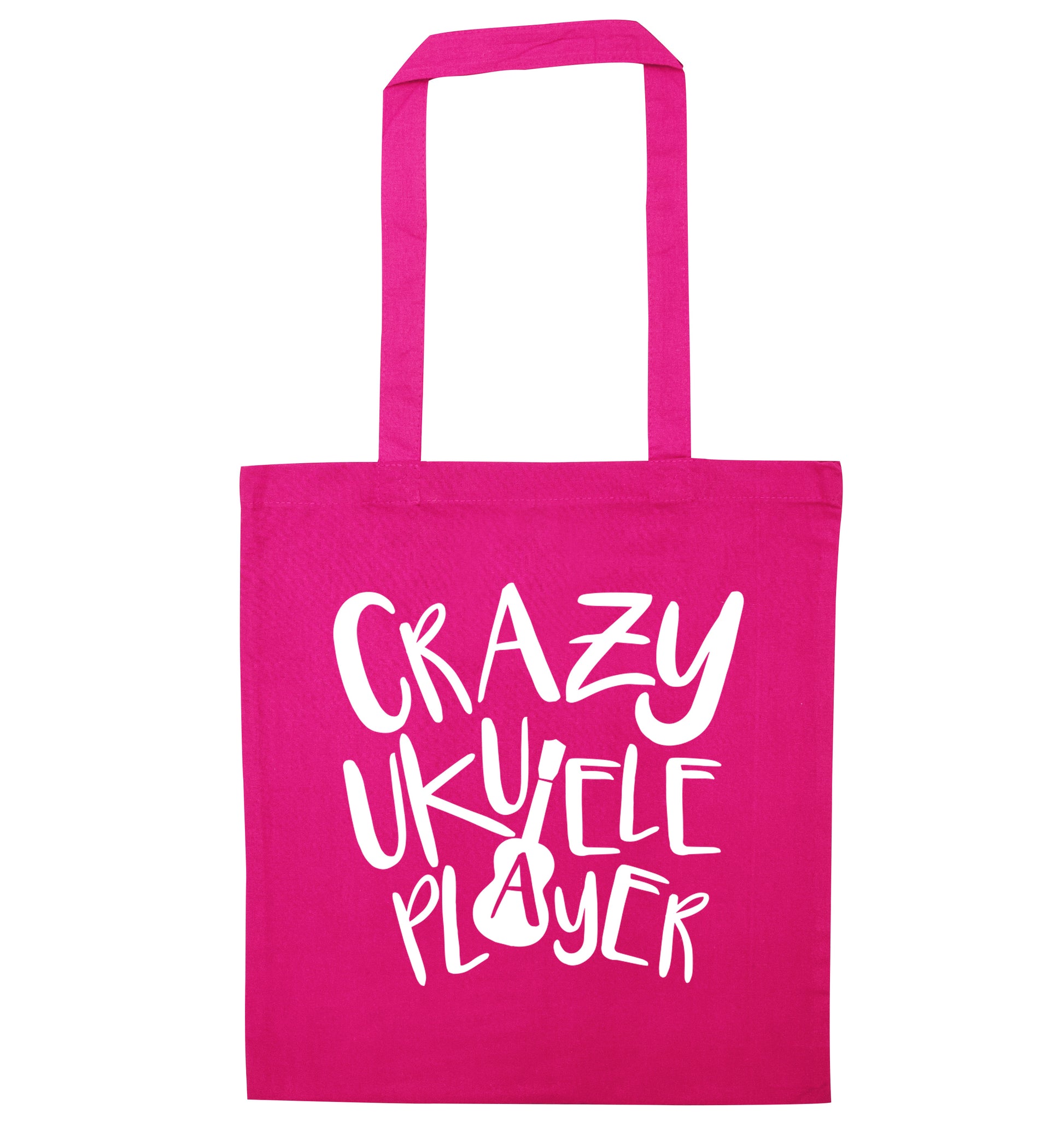 Crazy ukulele player pink tote bag