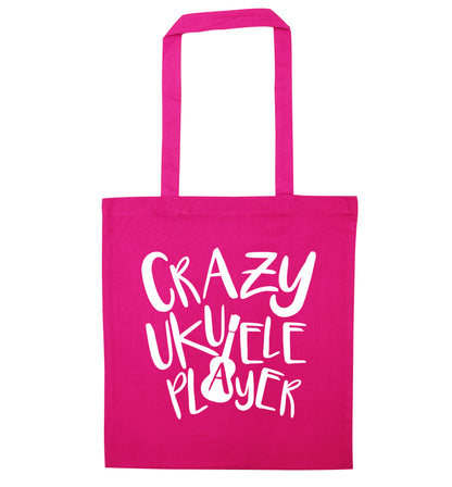 Crazy ukulele player pink tote bag