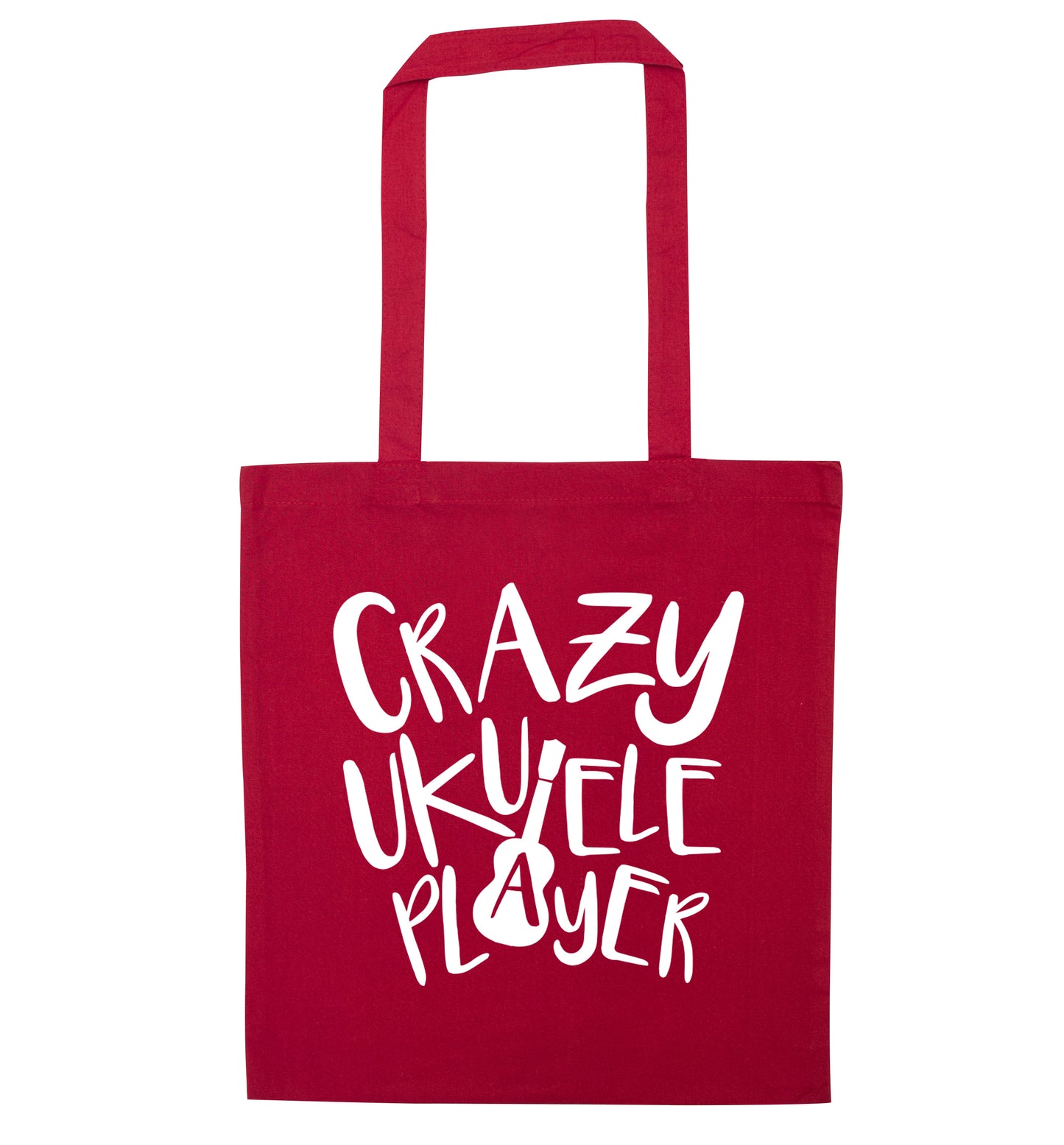 Crazy ukulele player red tote bag