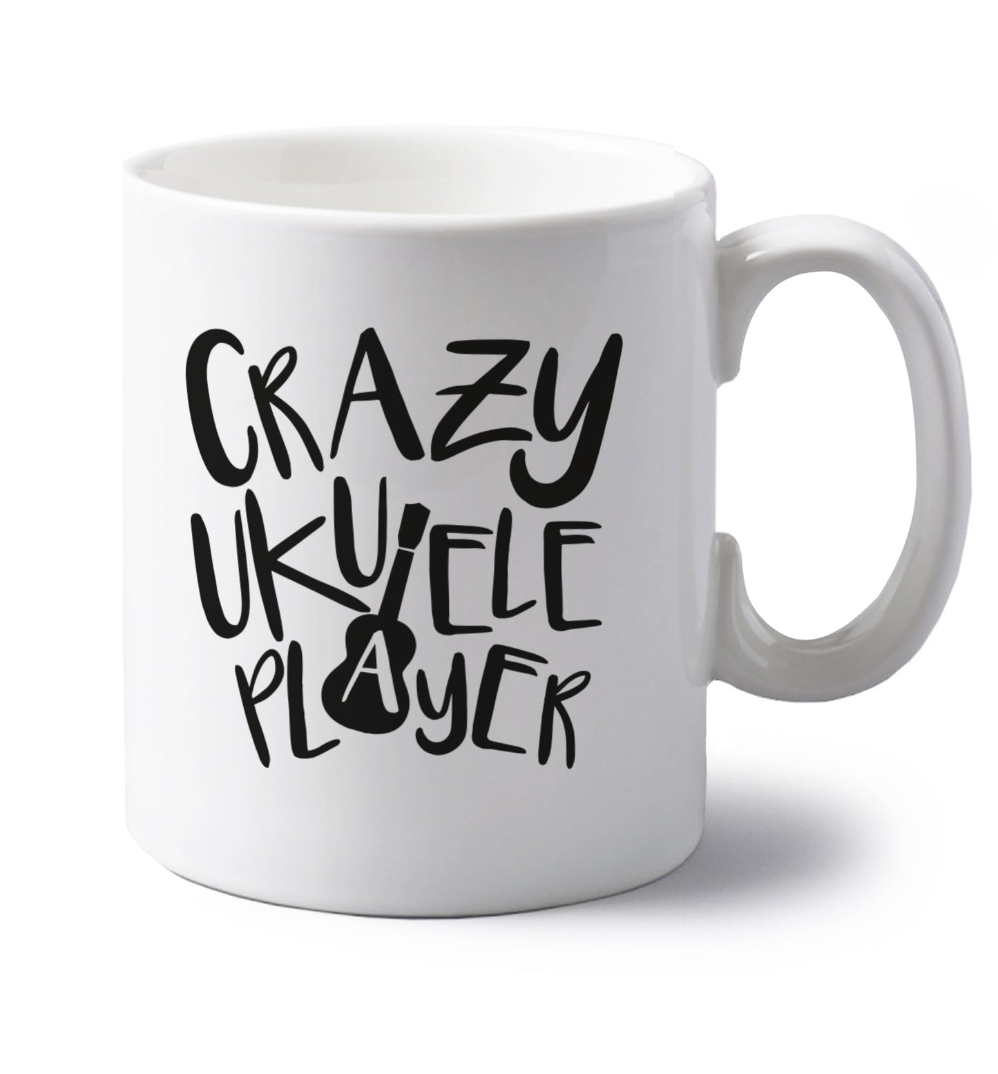 Crazy ukulele player left handed white ceramic mug 