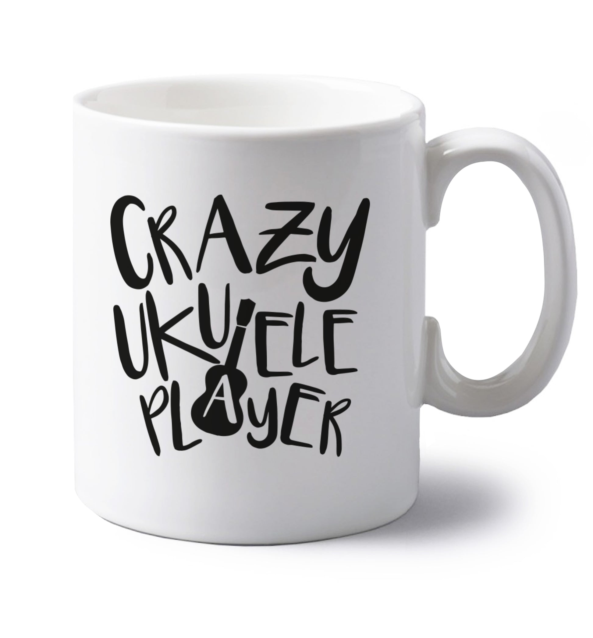 Crazy ukulele player left handed white ceramic mug 
