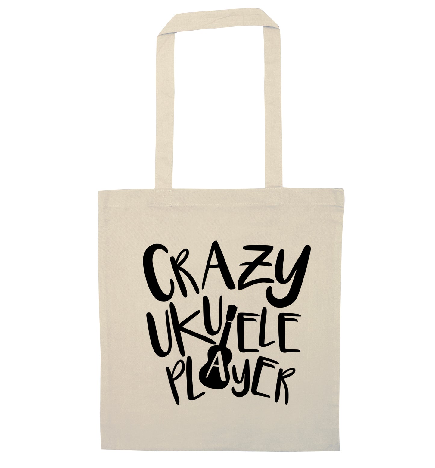 Crazy ukulele player natural tote bag