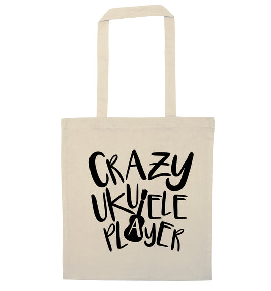 Crazy ukulele player natural tote bag