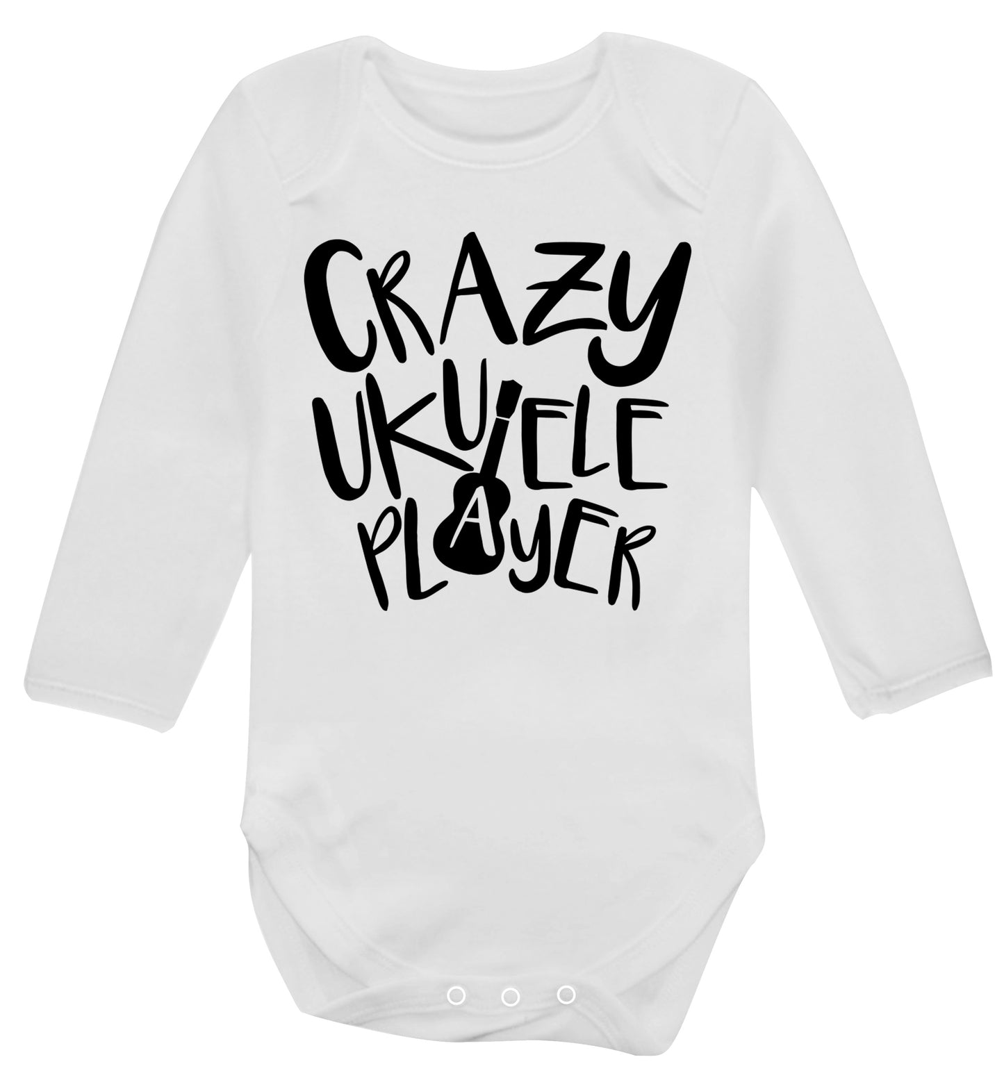Crazy ukulele player Baby Vest long sleeved white 6-12 months