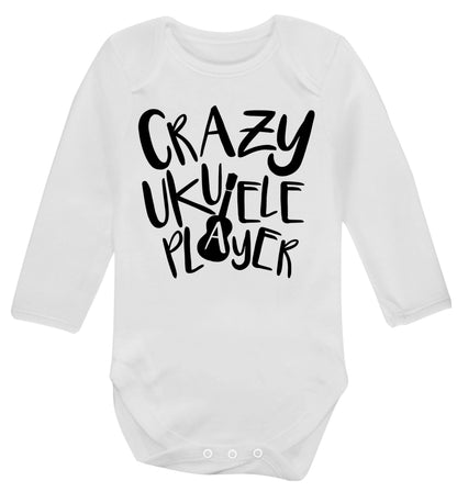 Crazy ukulele player Baby Vest long sleeved white 6-12 months