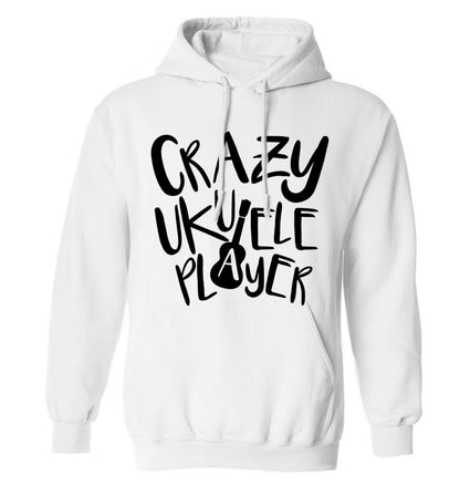 Crazy ukulele player adults unisex white hoodie 2XL