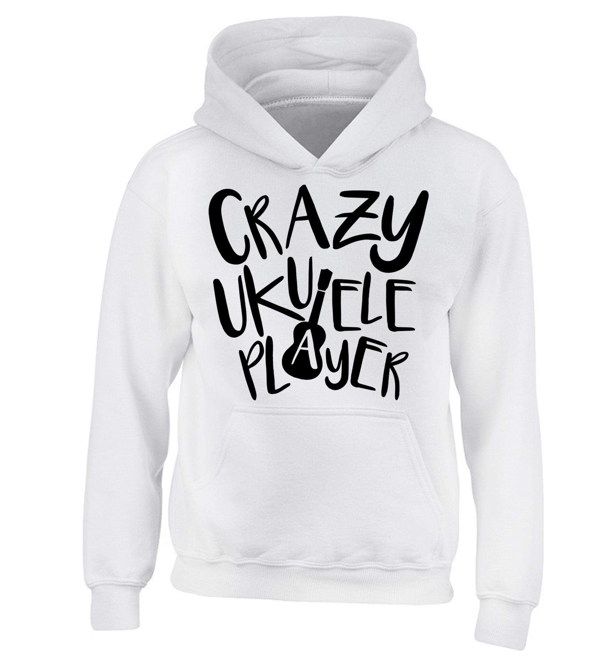 Crazy ukulele player children's white hoodie 12-14 Years