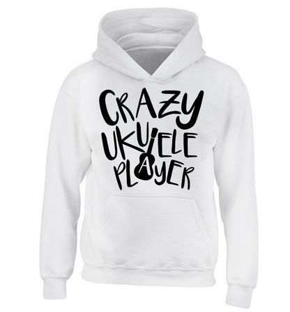 Crazy ukulele player children's white hoodie 12-14 Years