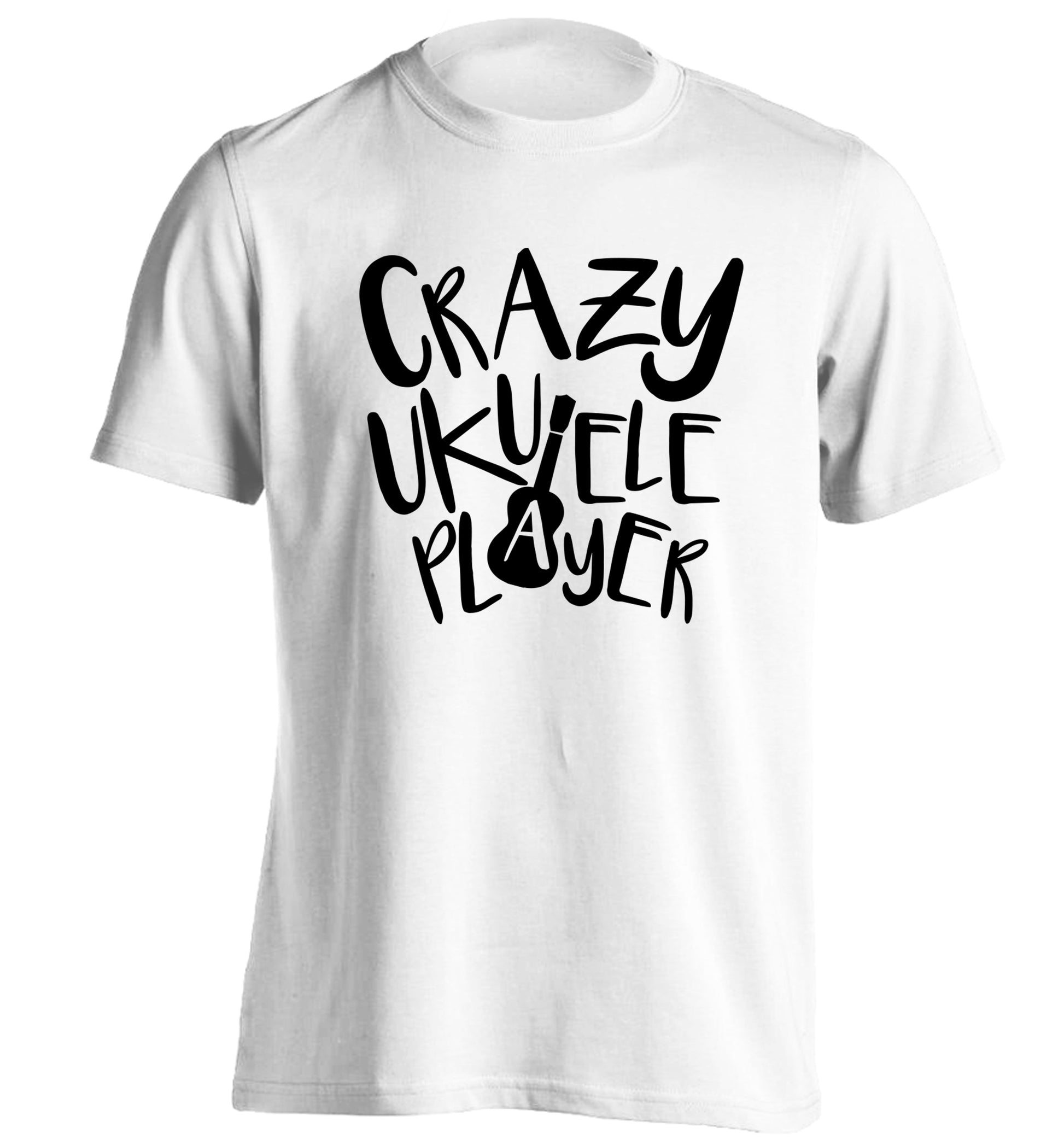 Crazy ukulele player adults unisex white Tshirt 2XL
