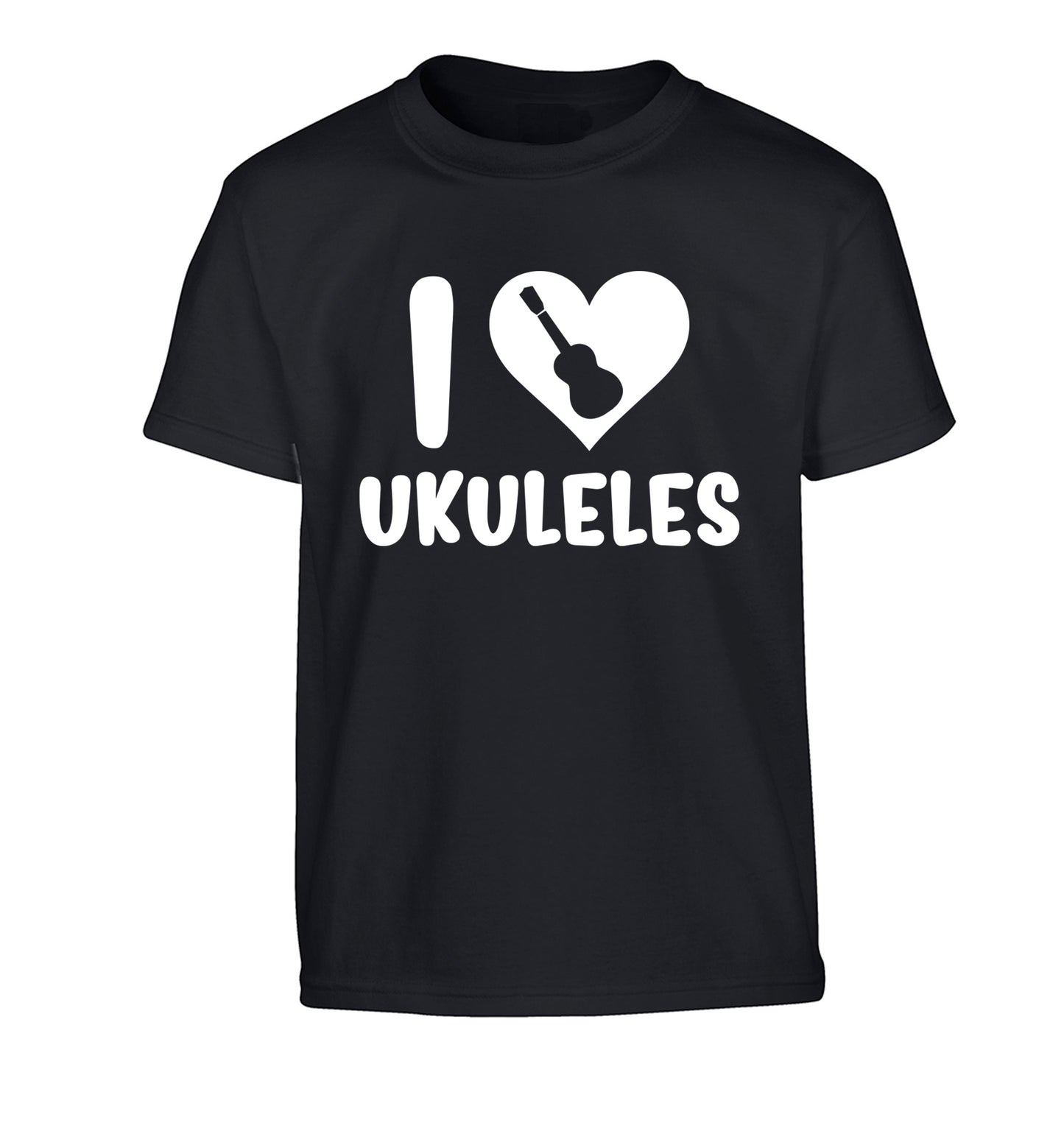 I love ukuleles Children's black Tshirt 12-14 Years